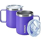 BJPKPK 2 pcs Insulated Coffee Mug, 14oz Insulated Tumbler with Lid, Stainless Steel Coffee Cups with Splash Proof Lid-Purple
