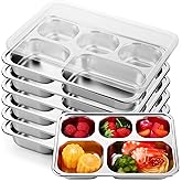 Honeydak 6 Pack Stainless Steel Snack Containers with Lids Compartments Stainless Steel Lunch Box Reusable Meal Prep Lunch Containers for Home Travel Work Camp Party (Middle 5 Compartment)