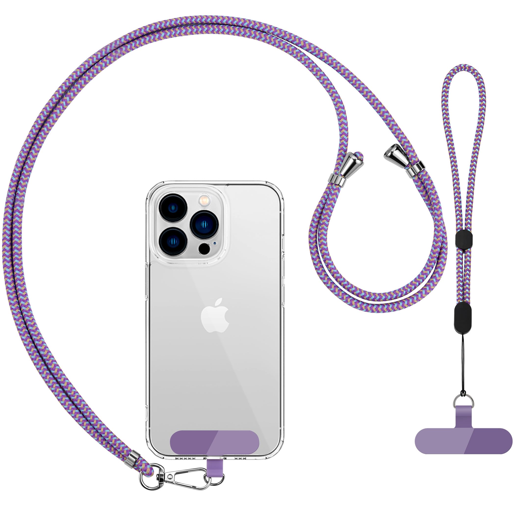 Photo 1 of CACOE Phone Lanyard 2 Pcs-1 Pcs Adjustable Neck Strap, 1 Pcs Wrist Strap, 2 Pads, Universal Crossbody Multifuctional Cell Phone Lanyards Compatible with Most Smartphones(Purple Blue)