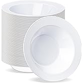 BESTVIP 100 Pack 12 oz White Plastic Bowls, Disposable Soup Bowls, Heavy-duty Dessert Salad Bowl for Christmas, Party, Wedding, Dinner, Catering