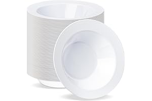 BESTVIP 100 Pack White Plastic Bowls, 12 oz Disposable Soup Bowls, Heavy-duty Dessert Salad Bowl for Christmas, Thanksgiving, Party, Wedding, Dinner, Catering