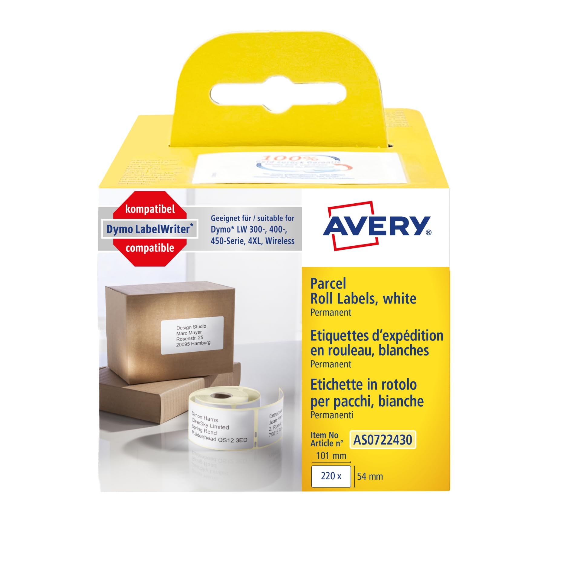 Avery Zweckform Dymo LabelWriter Compatible with 0722430 White 220 Items 101 x 54 mm White AS0722430