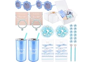 40pcs Flower Girl Proposal Gifts Set of 2, White 12oz Tumbler Sunglasses Pearl Bracelet Diamond Pen Hair Ties Flower Girl Set