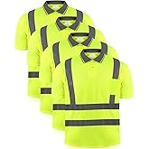 JaGely 4 Pcs Reflective Safety Shirts Short Sleeve Lapel Hi Vis T-Shirt High Visibility Construction Work Shirts with Pocket