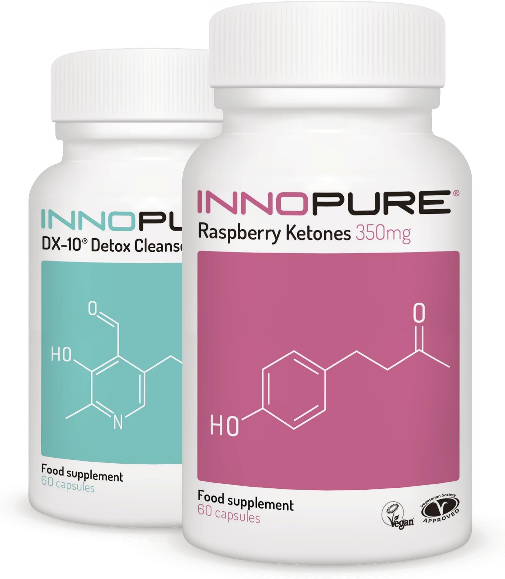 Pure Raspberry Ketones & Detox Colon Cleanse Duo Pack | Vegan, Vegetarian Society Approved | UK Manufactured to GMP Pharmaceutical Standards | 1 Month Supply
