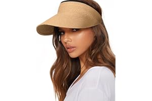 FURTALK Womens Straw Visor Summer Straw Sun Hat for Women Packable Wide Brim Beach Hat