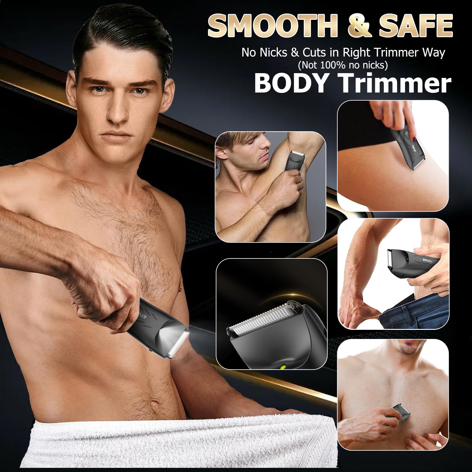 ENSSU Elektrischer Körperrasierer Intimrasierer Manner mit sicherer Klinge, Schnurloser rasierer herren intimbereich mit Licht & Ladestation, Wasserdichter Körperrasierer für Männer,1H Schnellladung 2