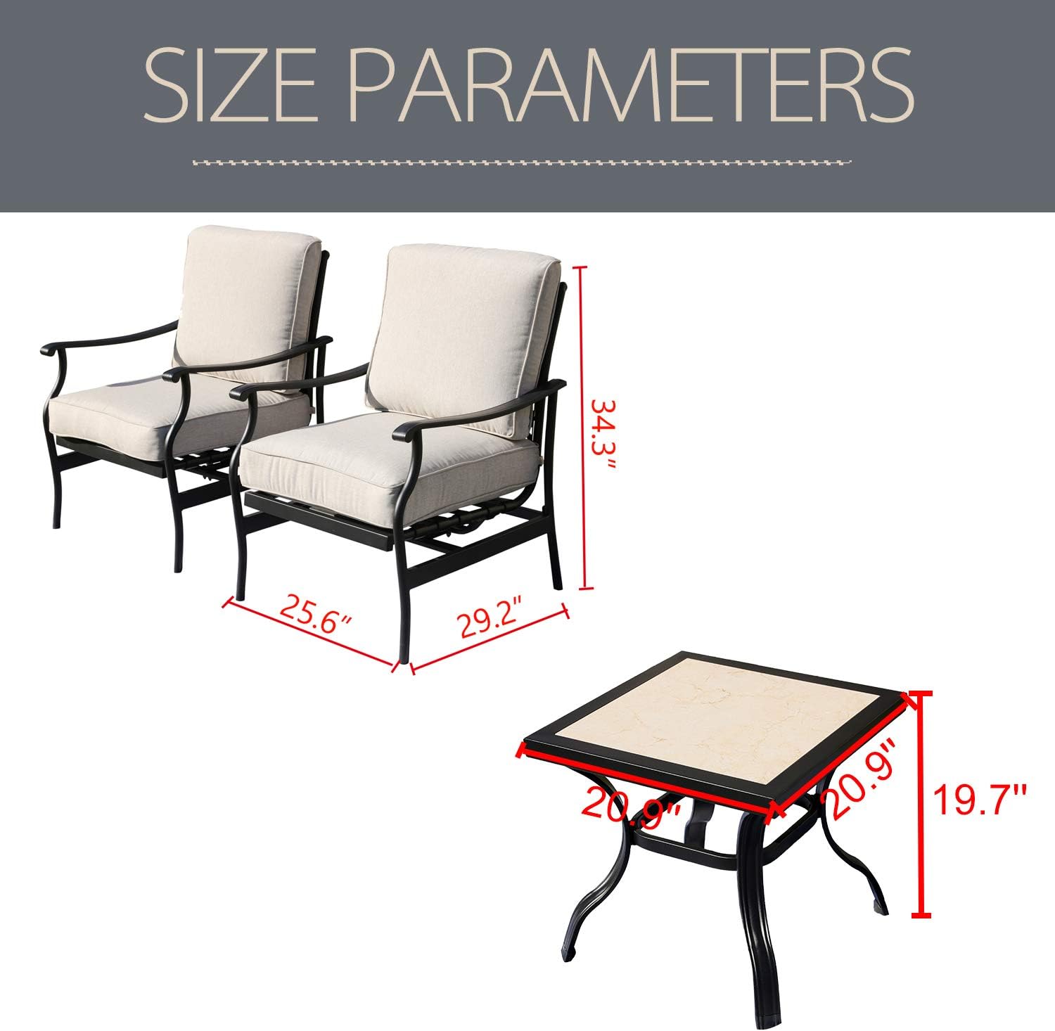 LOKATSE HOME 3 Pcs Outdoor Conversation Furniture Patio Bistro Set Modern Metal Chair with Cushion & Square Coffee Table, Beige : Garden & Outdoor