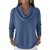 Cowl Neck Sweaters for Women Fall Winter Lightweight Long Sleeve Sweater Casual Loose Basic Knit Pullover Tops