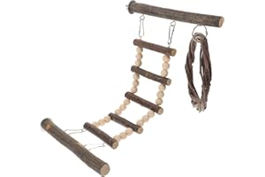 ibasenice Wooden Parrot Perch Ladder with Climbing Steps and Swing for Bird Training and Cage Interaction