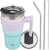 Konokyo 30 oz Tumbler with Handle and 2 Straw 2 Lid, Insulated Water Bottle Stainless Steel Vacuum Cup Reusable Travel Mug, Lavender Green