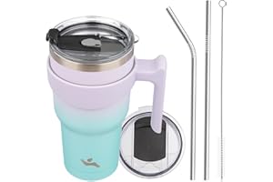 Konokyo 30oz Tumbler with Handle and 2 Straw 2 Lid, Insulated Water Bottle Stainless Steel Vacuum Cup Reusable Travel Mug, Oasis