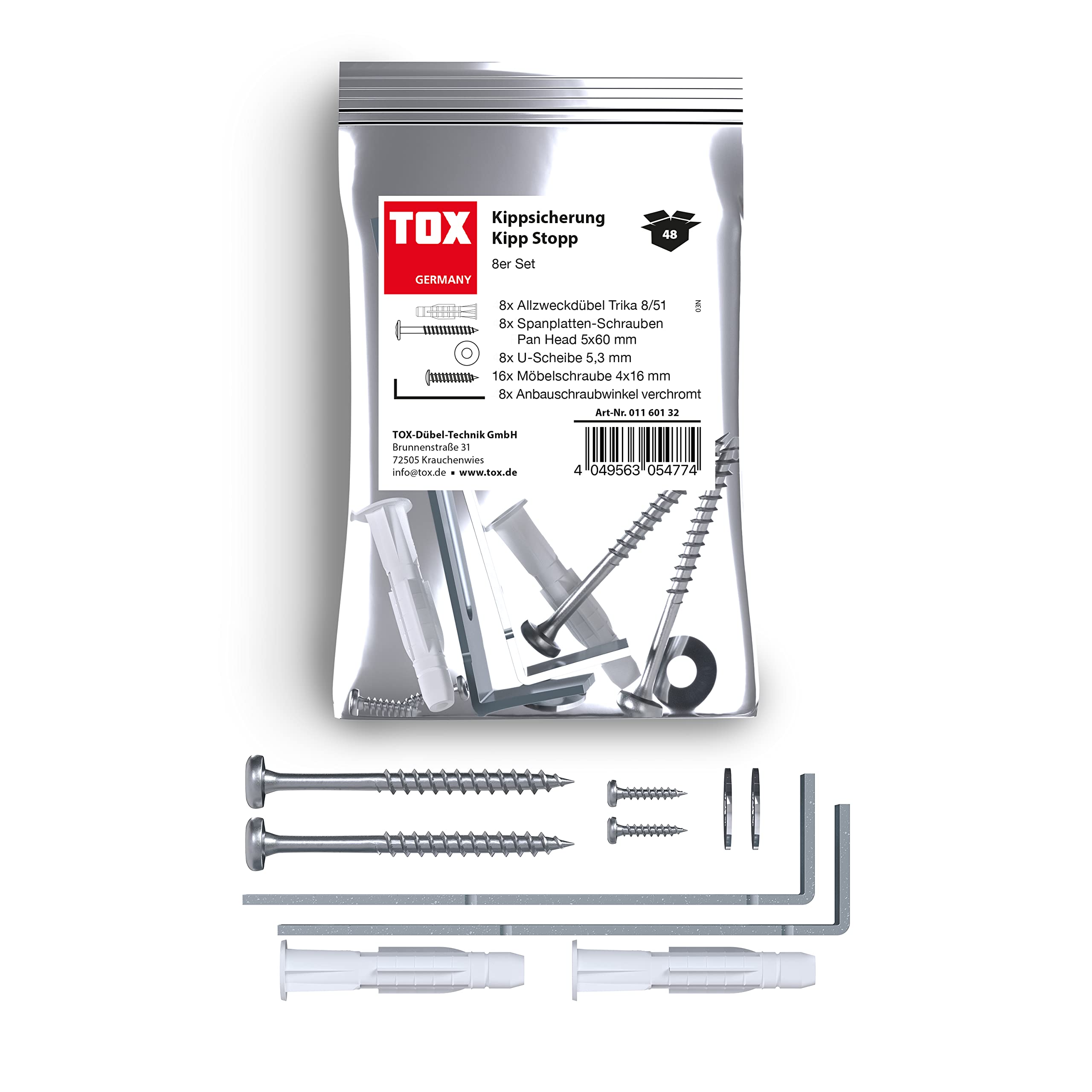 TOX Kipp Stop Tilt Protection for Furniture, Secure Hold in All Rooms and Almost Any Building Material for Shelves, Cupboards, Dressers and Much More, Optically Inconspicuous and Quick to Assemble,