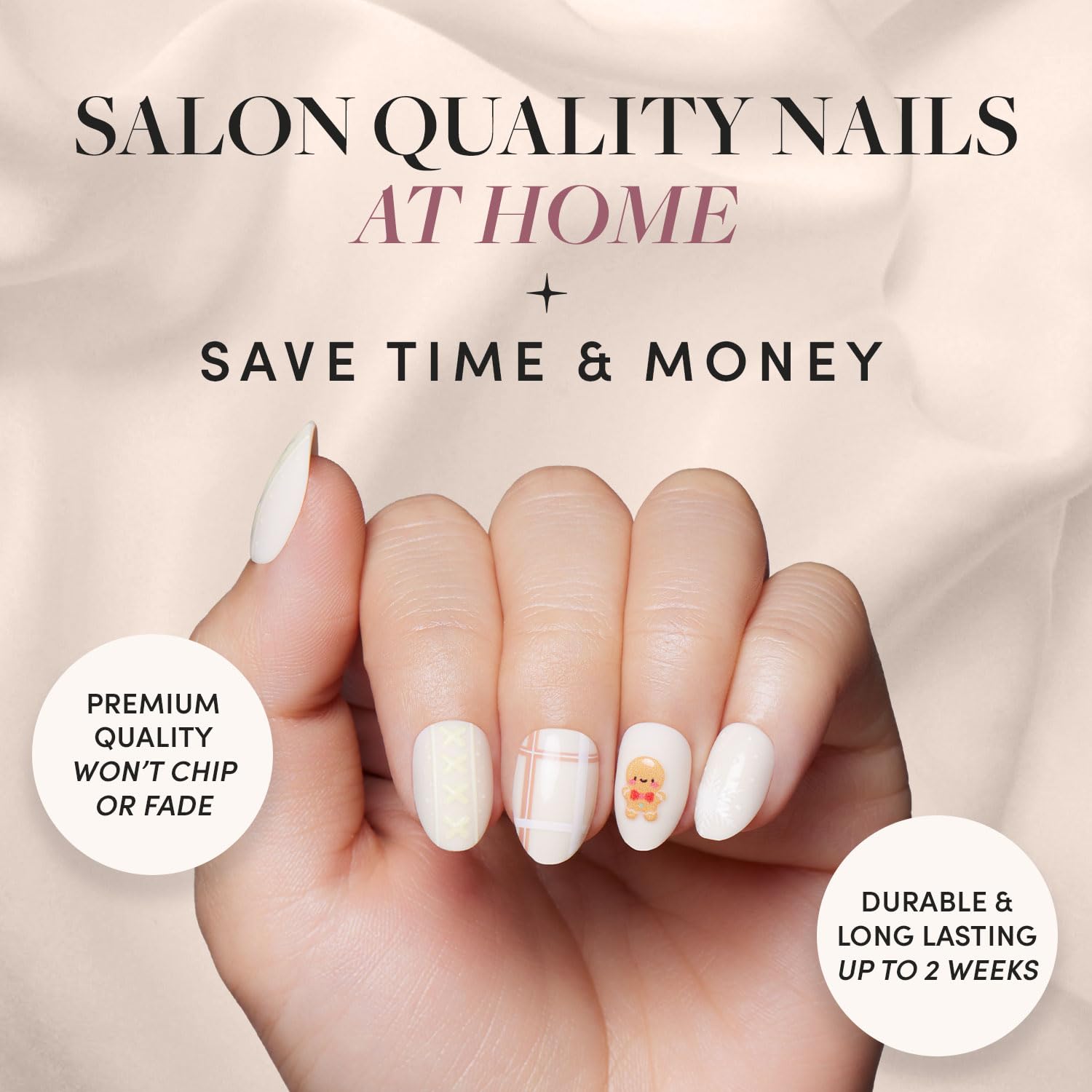 Glamnetic Press On Nails - Gingerbread Knit | Graphic Gingerbread Sweater Knit 3D Opaque Short Oval False Nails, Reusable Stick On Fake Nails with Glue | Salon Quality | 15 Sizes - 30 Nail Kit - Image 2