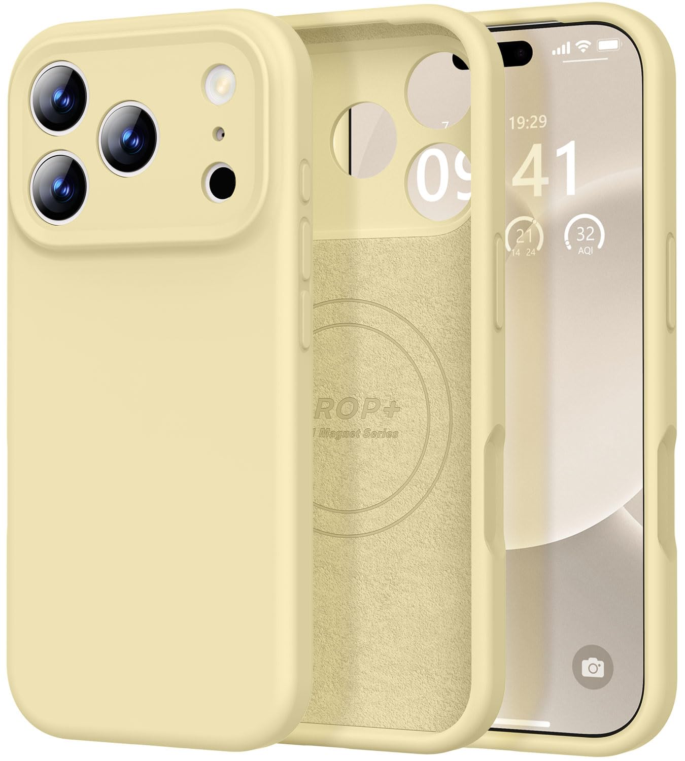 Photo 1 of Vooii Magnetic for iPhone 17 Pro Case, Compatible with Magsafe (Premium Liquid Silicone) (Full Camera Control Button) Full Body Protective Anti-Scratch Microfiber Lining 6.3", Creamy Yellow