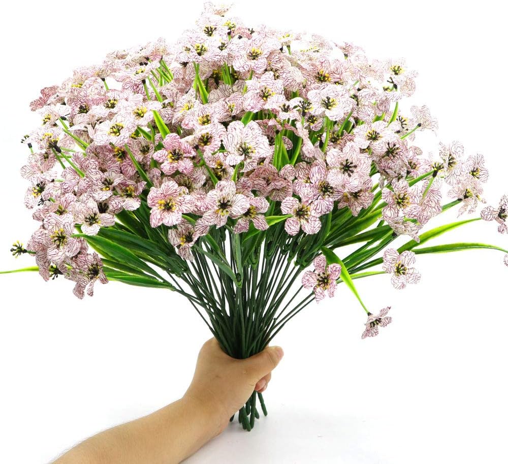 Amazon Com 16 Bundles Outdoor Artificial Flowers Faux Plastic Plants Greenery Shrubs Fake Violet Flowers For Porch Window Box Hanging Basket Garden Decor Uv Resistant No Fade Kitchen Dining