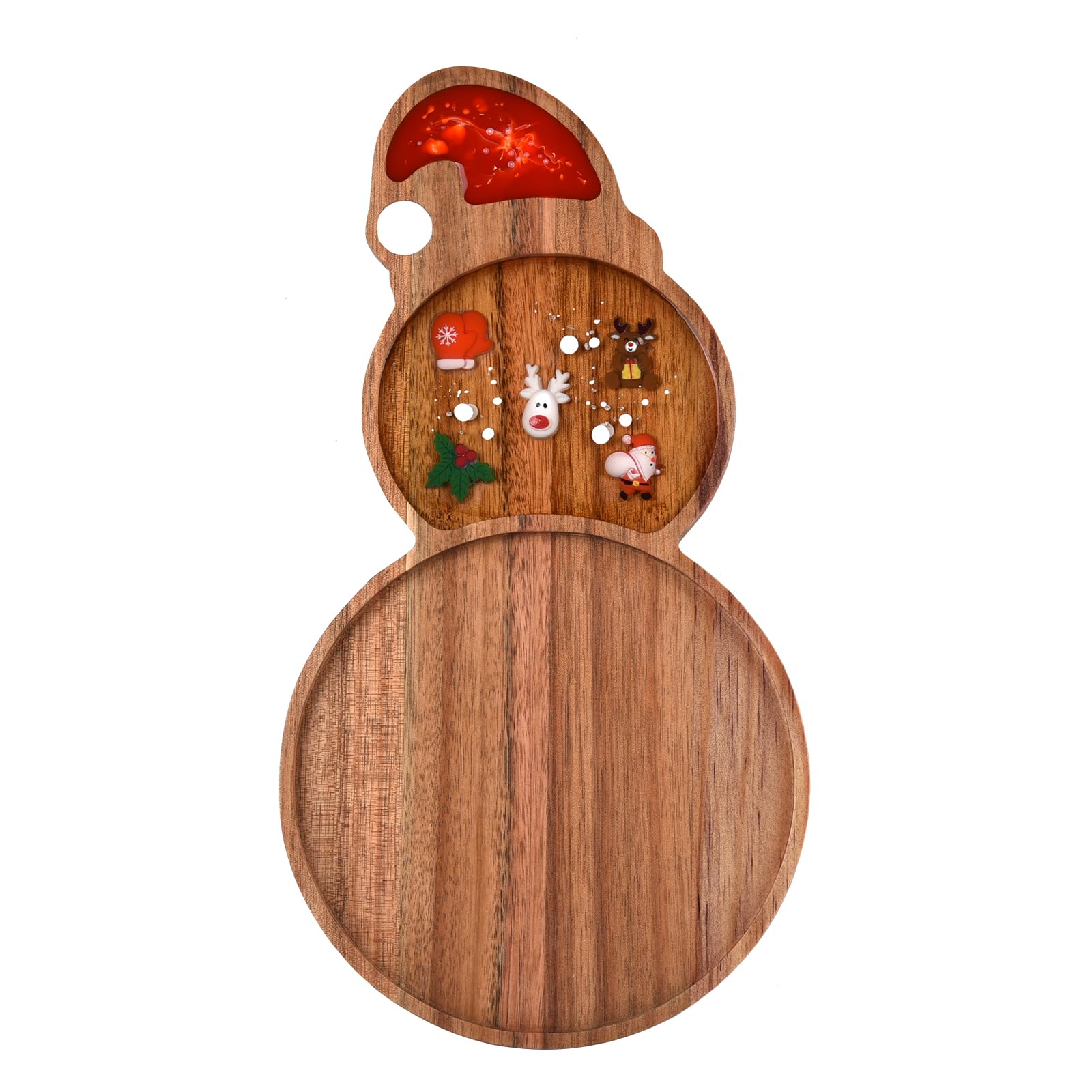 Guowall Wooden Christmas Serving Tray, Acacia Wood and Epoxy Resin Design, Christmas Themed Serving Board (Snowman)