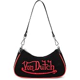 Von Dutch Purse Shoulder Bag, Velvet Handbag Rhinestone Logo and Silver | Chain with Wrench