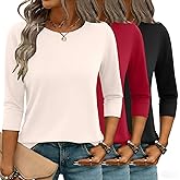 Zeagoo Women Tops 3 Pack 3/4 Sleeve Crewneck Cute Basics Tees Casual Fashion Spring Summer T Shirts Business Work Tee Top