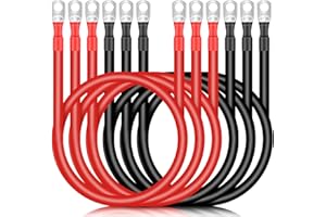 Hoteam 6 Pcs Battery Cable Copper Battery Inverter Cables with Terminals 3/8 Inch Lugs Red and Black Both Ends Power Inverter Wire for Solar Motorcycle Automotive RV Car Boat Marine(2awg,2ft)