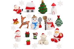 DIYASY Christmas Miniature Figurines,40 Pcs Mini Crafts Resin Santa Claus Snowman Elk Ornaments Kit for DIY Christmas Fairy G