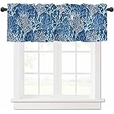 Anzona Curtain Valance 60" x 18", Navy Blue Coral Coastal Window Valances Rod Pocket Curtains Drapes, Ocean Nautical Seaside Beach Short Topper Curtain for Kitchen Cafe Living Room, 1 Panel