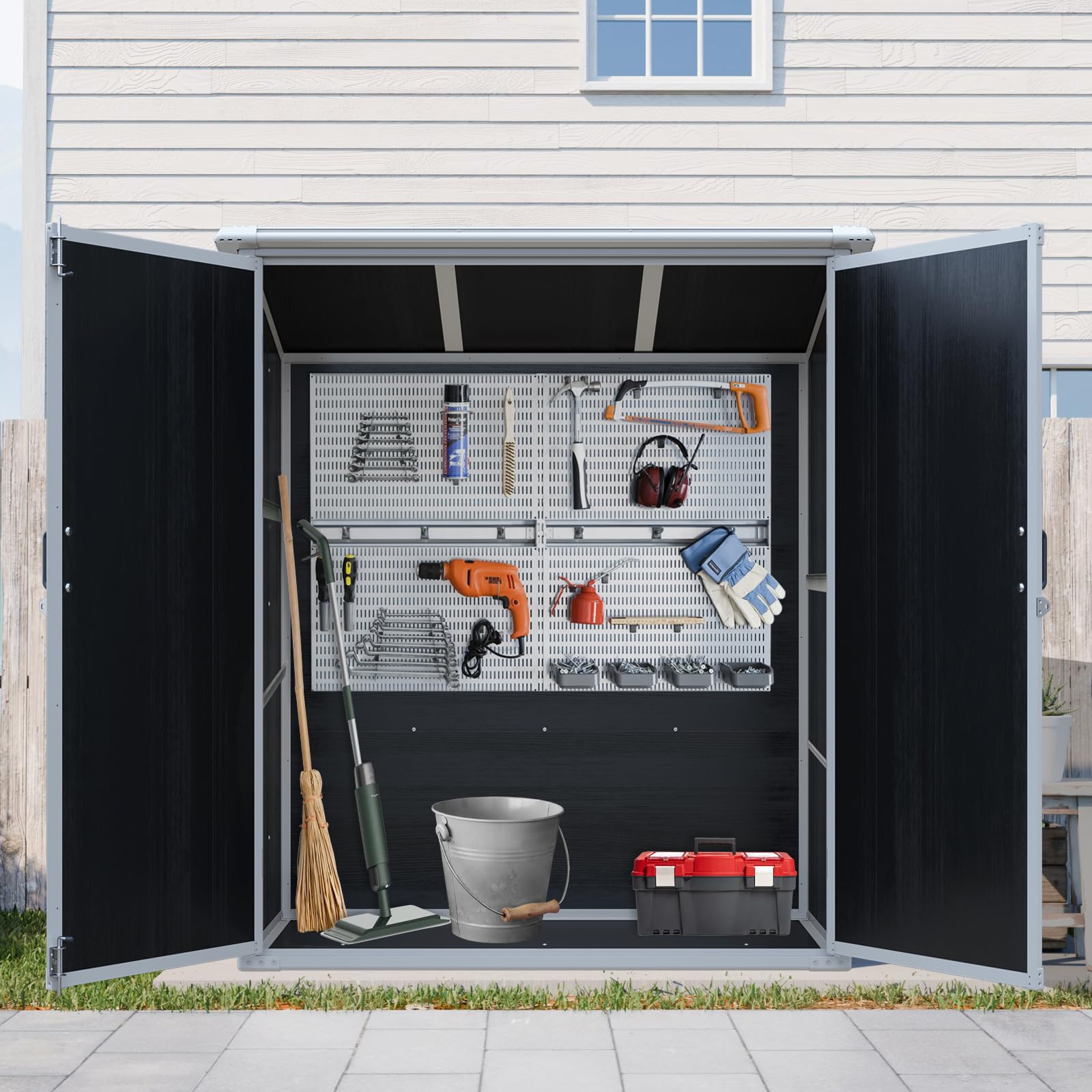 Photo 1 of ***PARTIAL SET (BOX#2 OF 2) - PRICE ADJUSTED***
***FACTORY SEALED***
***TRUCK/TRAILER PICKUP ONLY***
KEIKI 5x3 FT Outdoor Storage Shed Cabinet Polypropylene Frame with Lockable Doors for Bikes and Patio Furniture Toys