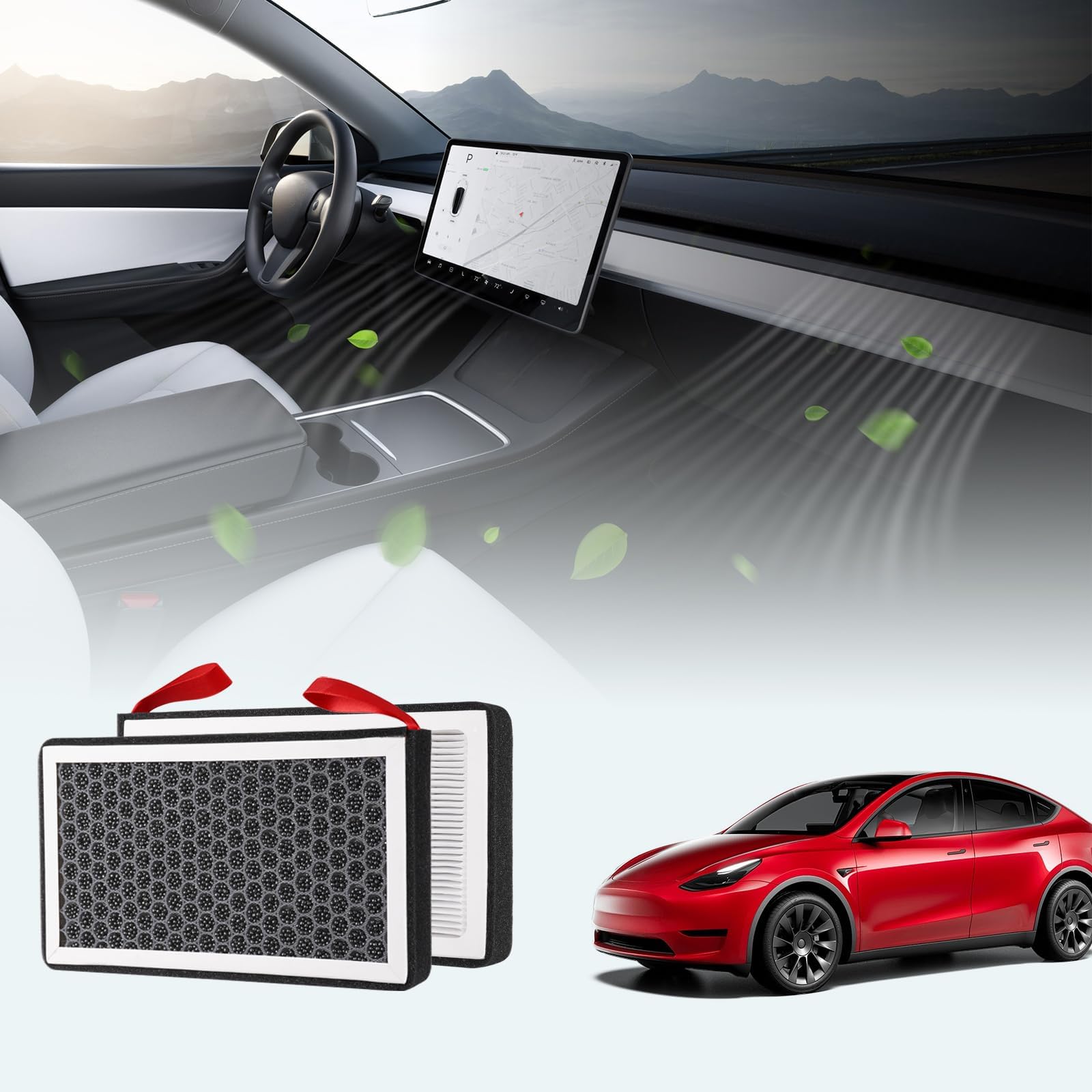 BASENOR Tesla Model 3 & Model Y HEPA Cabin Air Filter with Activated Carbon [OEM Replacement] Fits Model 3 2017-2025 Highland & Model Y 2020-2026 (Standard/Premium/Performance)