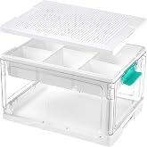Vtopmart 24 QT Clear Plastic Storage Box with Building Baseplate Lid,1 Pack | Removable Tray for Easy Sorting, Interactive Building Surface, Stores Bricks, Craft Materials, Beads and Sewing Supplies