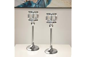 KOLNLALA 2 Pcs Crystal Bowl Tealight Candelabra Votive Candle Stand, Wedding centerpieces for Tables Crystal Candlestick，Centerpiece Table Decorations (Silver 2PCS)