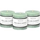 3x3 Inch Sage Green Pillar Candles - Set of 3, Long Clean Burning, Smokeless Dripless Candles for Spring Home Decor, Dinner Table, Bathroom, Rustic Decor