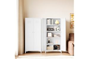 Letaya White Storage Cabinet with Feets-Metal Home Kitchen Pantry Cabinets with Doors and Adjustable Shelves,Organization Loc
