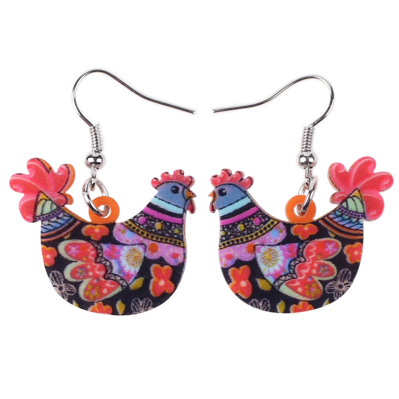 BONSNY Chicken Hen Cockerel jewellery Charm Dangle Drop Animal Dangle Earrings