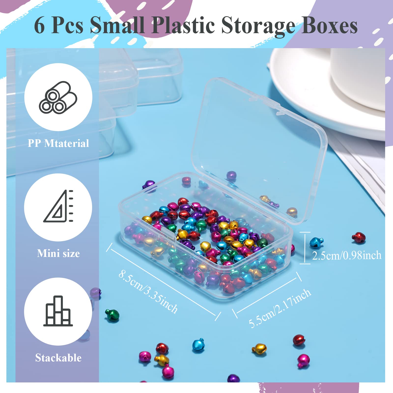 ISKYBOB 6 Packs Rectangle Small Clear Plastic Storage Containers Box Case with Hinged Lid Crafts Organizer for Crayons, Bobby Pin, Beads(3.4 x 2.2in)