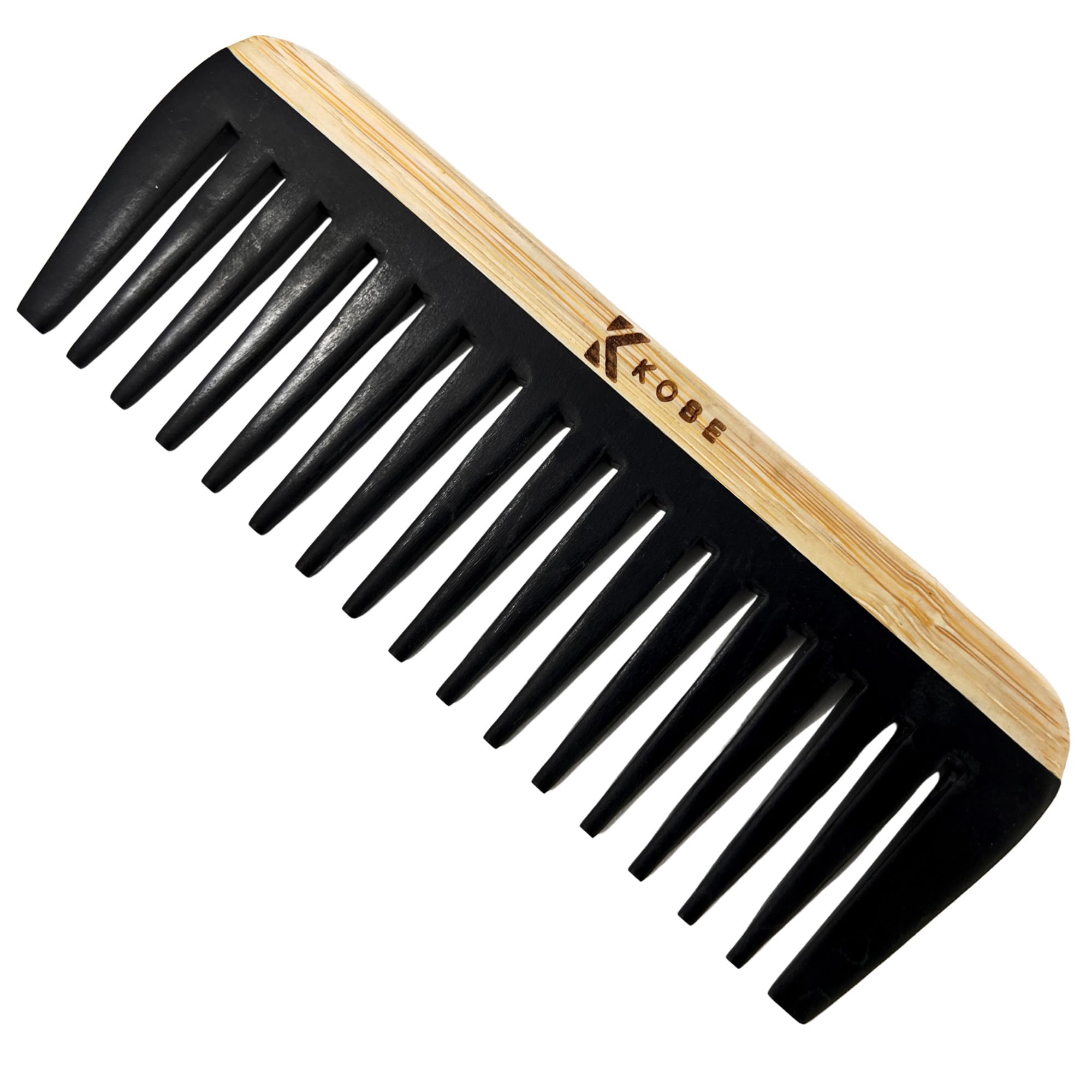Kobe Pro Wood-Handled Detangling Comb - Gentle Plastic Bristles - Professional Hair Styling and Detangling Tool - All Hair Types - Compact, Travel-Friendly
