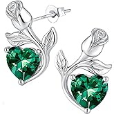 JACUPO 0.8CT Rose Heart Earrings Option of Sapphire Moissanite&More Stud Earrings Lab-Grown Earrings Birthstone Earrings for Women S925 Sterling Silver Post D Color VVS1 Clarity Ideal Gift for Wife Mother for Birthday Anniversary Valentine's Day Convey I Love You Message