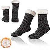 Bodvera Womens Warm Slipper Socks Winter Knit Fuzzy Cozy Thick Fleece Lined Socks with Grippers Thermal Home Socks