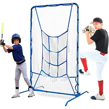 Filet de lancement à 9 trous avec poches pour cible de lancer, filet de baseball portable réglable, équipement d'entraînement avec sac de transport et zone de frappe, idéal pour tous les niveaux