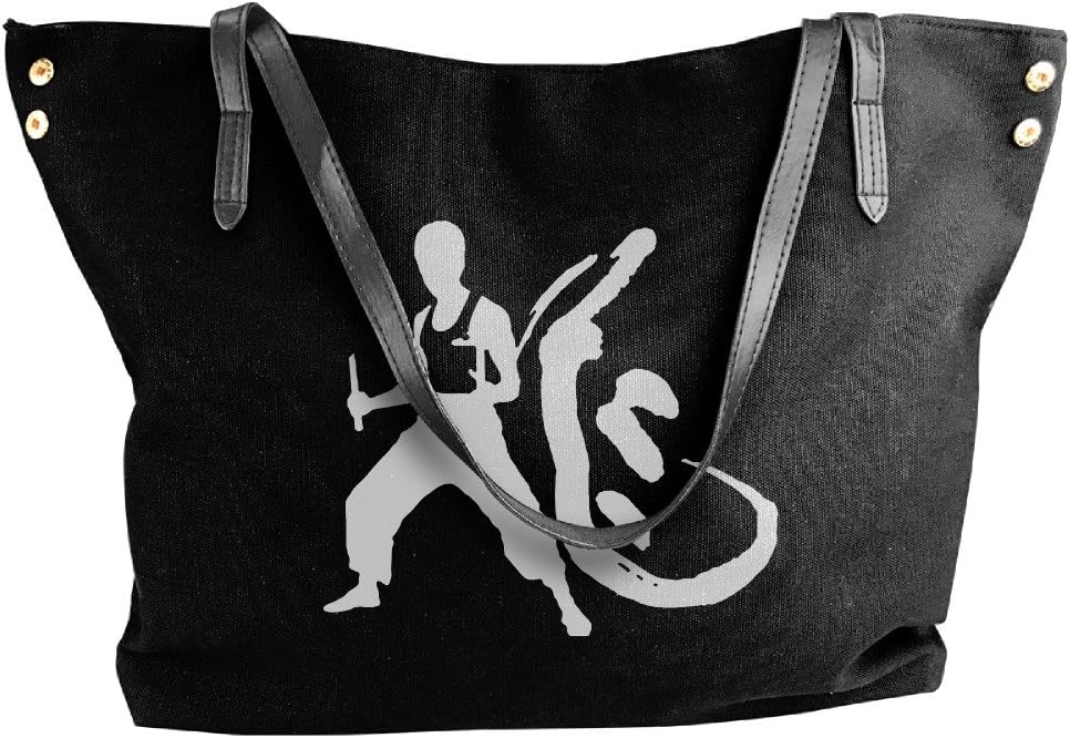 Kung Fu Chinese Character Of Dragon Canvas Bag For Women Black