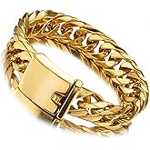 Jxlepe Miami Cuban Link Chain Bracelet 18K Gold 16mm Big Stainless Steel Curb Bangle for Men