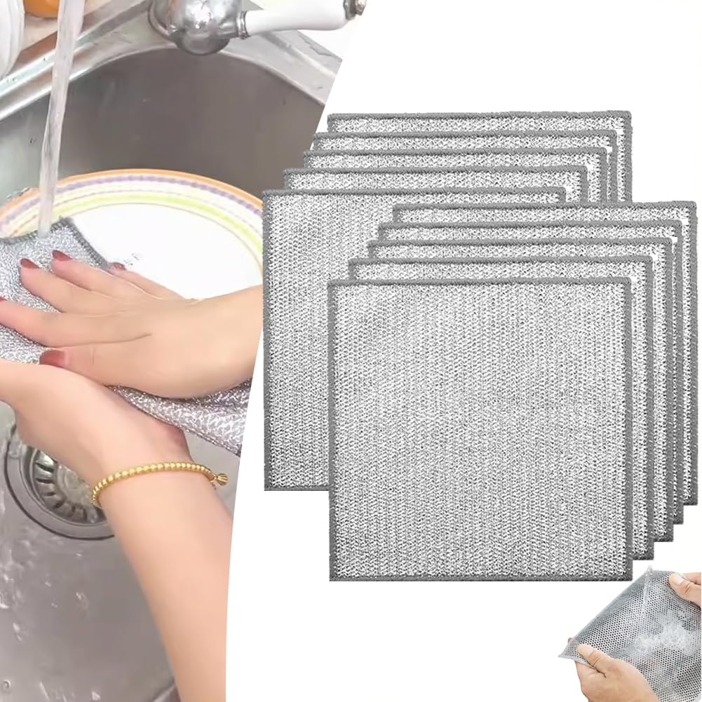 Photo 1 of **Only 9**KZAER Multipurpose Wire Dishwashing Rags for Wet and Dry, 2024 New Stainless Steel Dish Washing Net Mesh Cloth, Metal Cleaning Cloth for Kitchen Washing Dishes (10 Pcs)