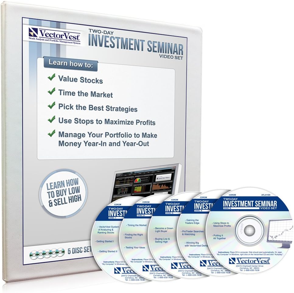 VectorVest Investment Videos, Learn to Buy Low & Sell High, Value Stocks, Time the Market, Best Strategies, Use Stops to Maximize Profits, Manage Your Portfolio Profitably, 5 Disc Set