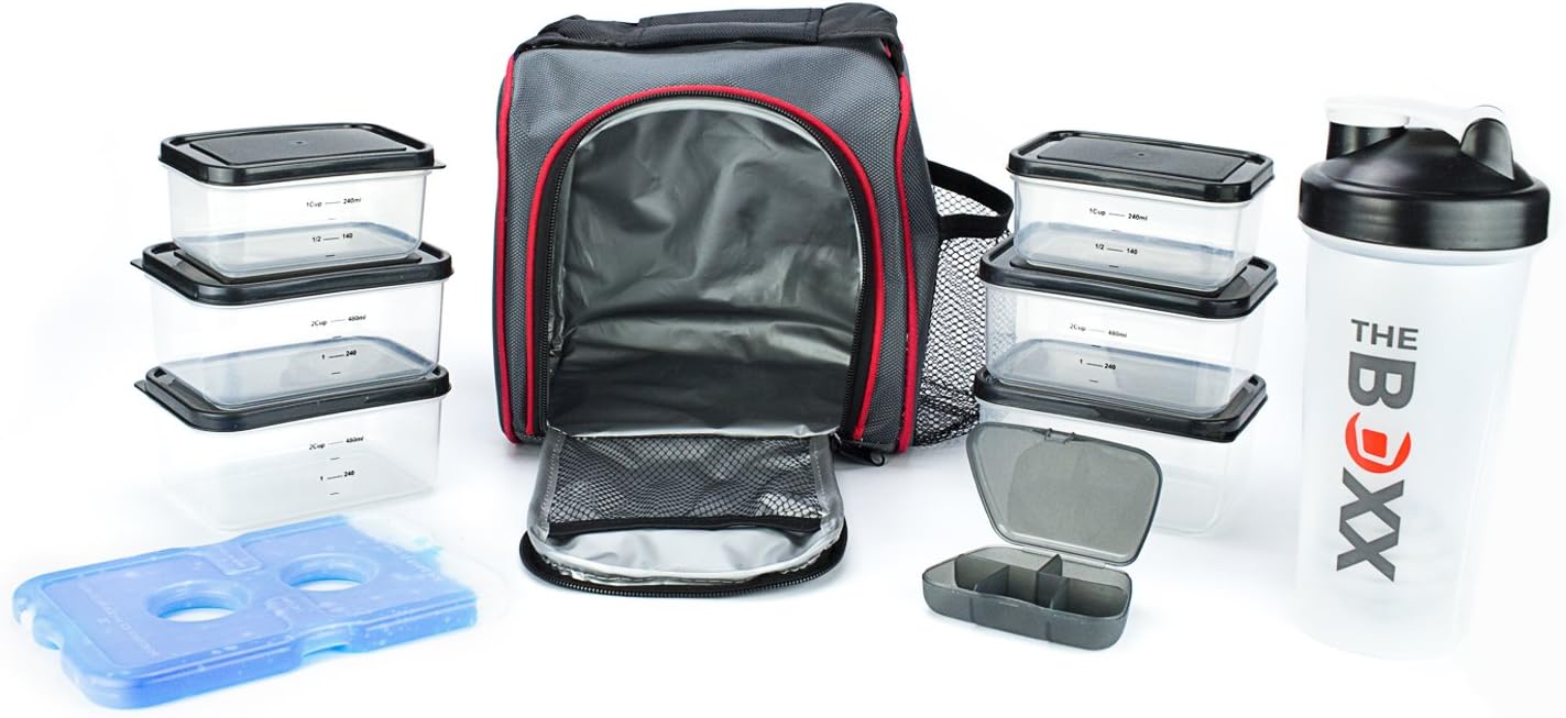 Matisse Hotel Collection The Boxx Insulated Lunch Box & Prep Bag Comes with 6 Portion Control Containers for Quick and Easy Meal Management, Comes with Reusable Ice Pack and Shaker Cup