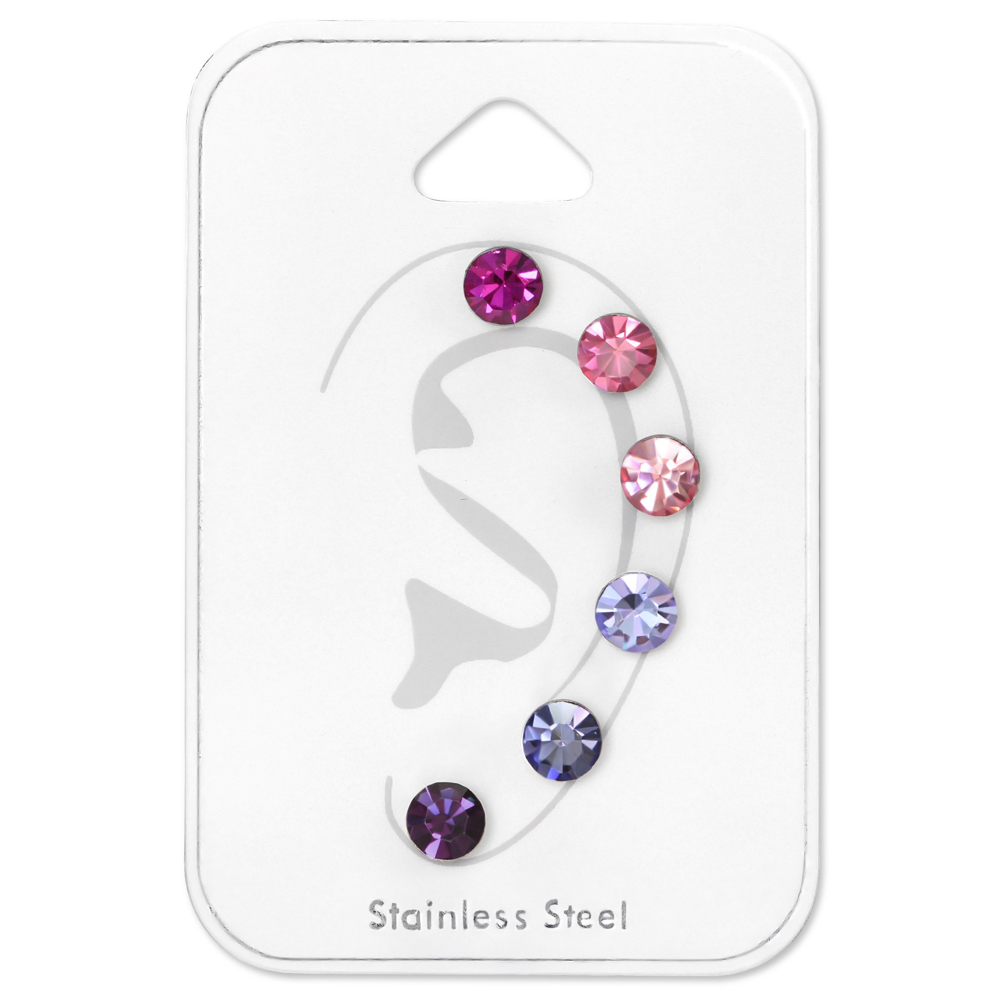 Multi-pack of Single Colourful CZ Stones Earrings - Stainless Steel - 6 Pack