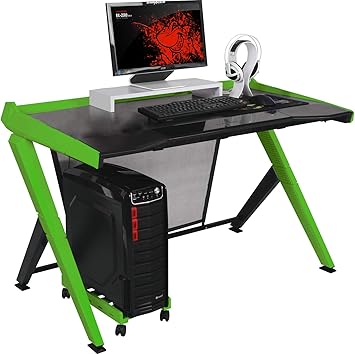 Amazon Com Dxracer Premium Gaming Desk Wood Top And Metal Base Stylish Home Office Table For Types Of Esports Players 47 30 X 31 50 X 31 00 Inch Black Green Furniture Decor