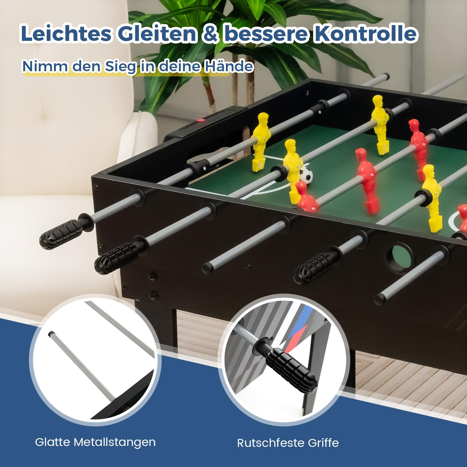 COSTWAY Multi Spieltisch, 4 in 1 Tischkicker mit Billard, Hockey, Tischtennis, Multifunktionstisch Tischfußball mit Zubehör, Kickertisch für Spielzimmer, Party, Bars, 125 x 97 x 83 cm (Schwarz) 7