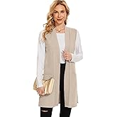 Moss Rose Long Vest for Women Sleeveless Lightweight Open Front Cardigans Ribbed Knit Outwear with Pockets