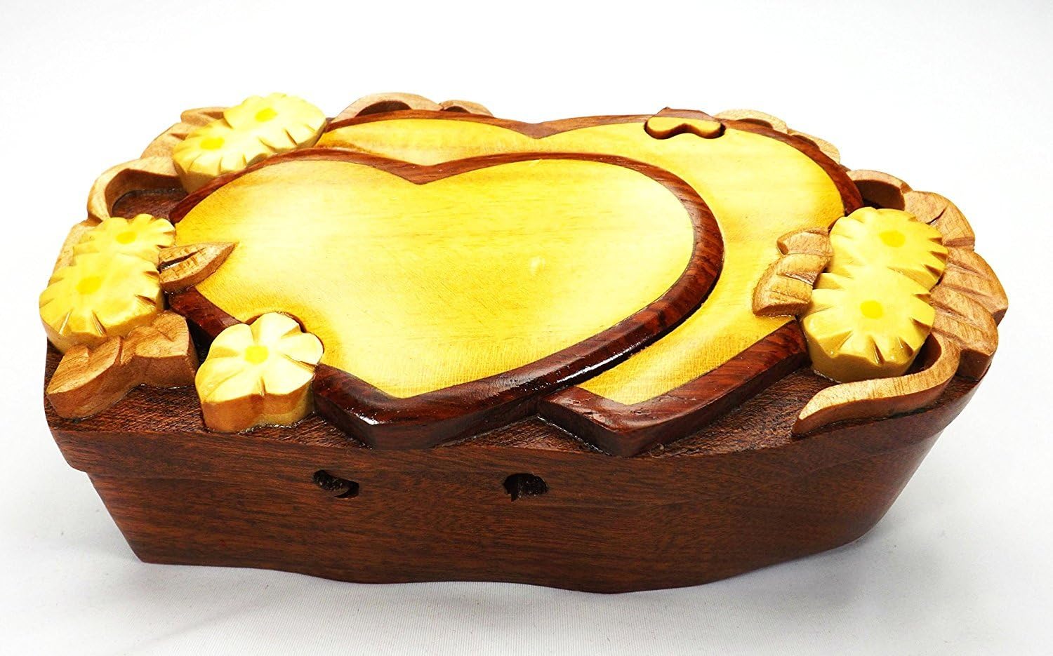 Handmade Art Intarsia Wooden Puzzle Box - Heart(296)