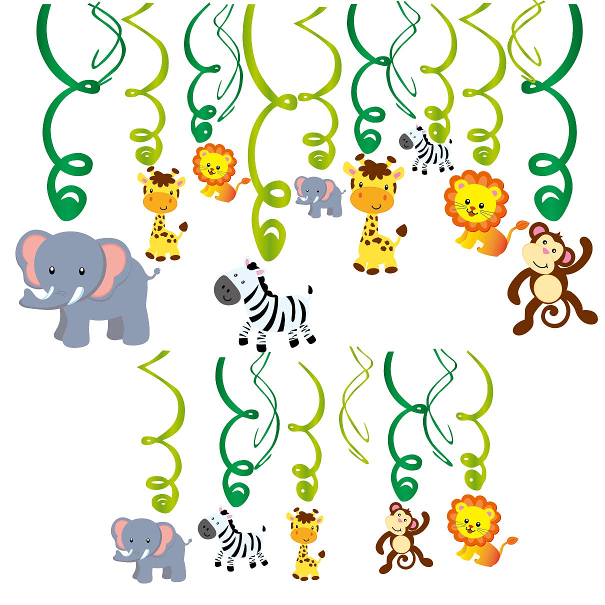 YJZQ 30 Pack Kids' Party Hanging Swirl Animals Decoration Happy Birthday Party Banners for Boys Girls Kindergarten Nursary School Party Supplies Jungle Theme