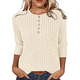 VUTRU Sweater for Women 3/4 Sleeve Henley Shirts Tunic Tops Loose Casual Blouses Fall Fashion Clothes 2025